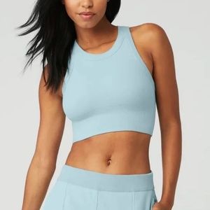 ALO YOGA | SEAMLESS DELIGHT HIGH NECK BRA - BABY BLUE - L